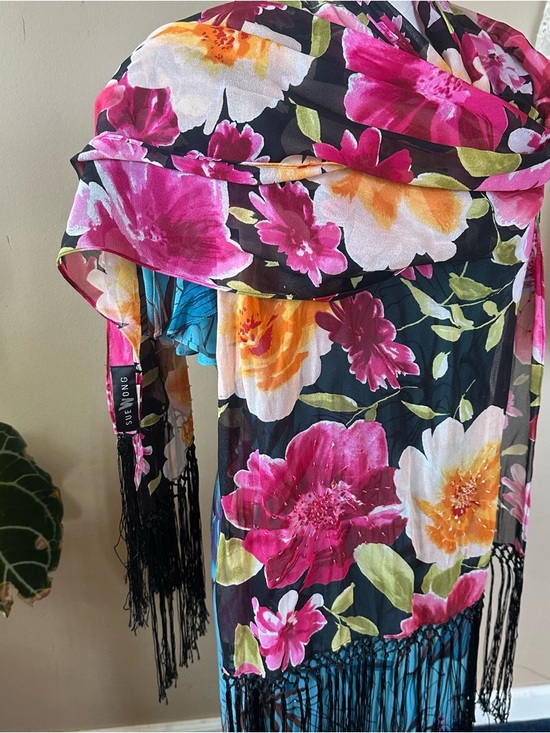 Sue Wong Accessories - Sue Wong floral beaded fringe scarf